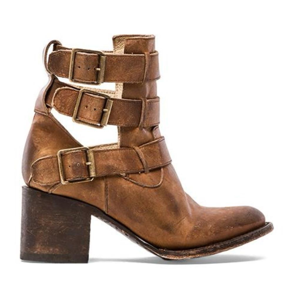 Freebird by Steven Rollins Leather Ankle Heel Boots Size 6 Almond Toe Shape